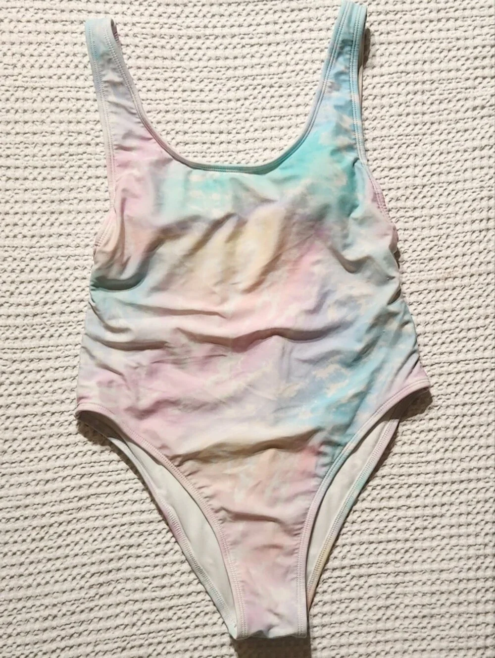 on Pastel Tie-Dye One-Piece Swimsuit in Pink, Blue & Yellow